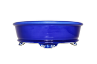 grand pot de bonsaï bleu émaillé craquelé